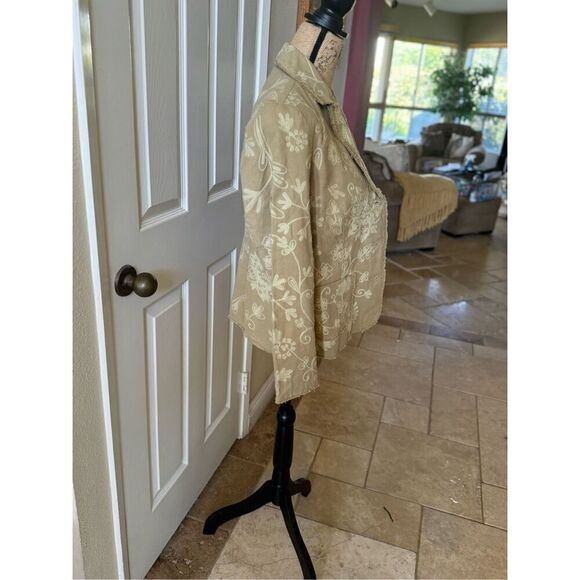 Oleg Cassini Women's Embroidered Floral Tapestry Blazer Jacket Tan Size 12P - Picture 5 of 7